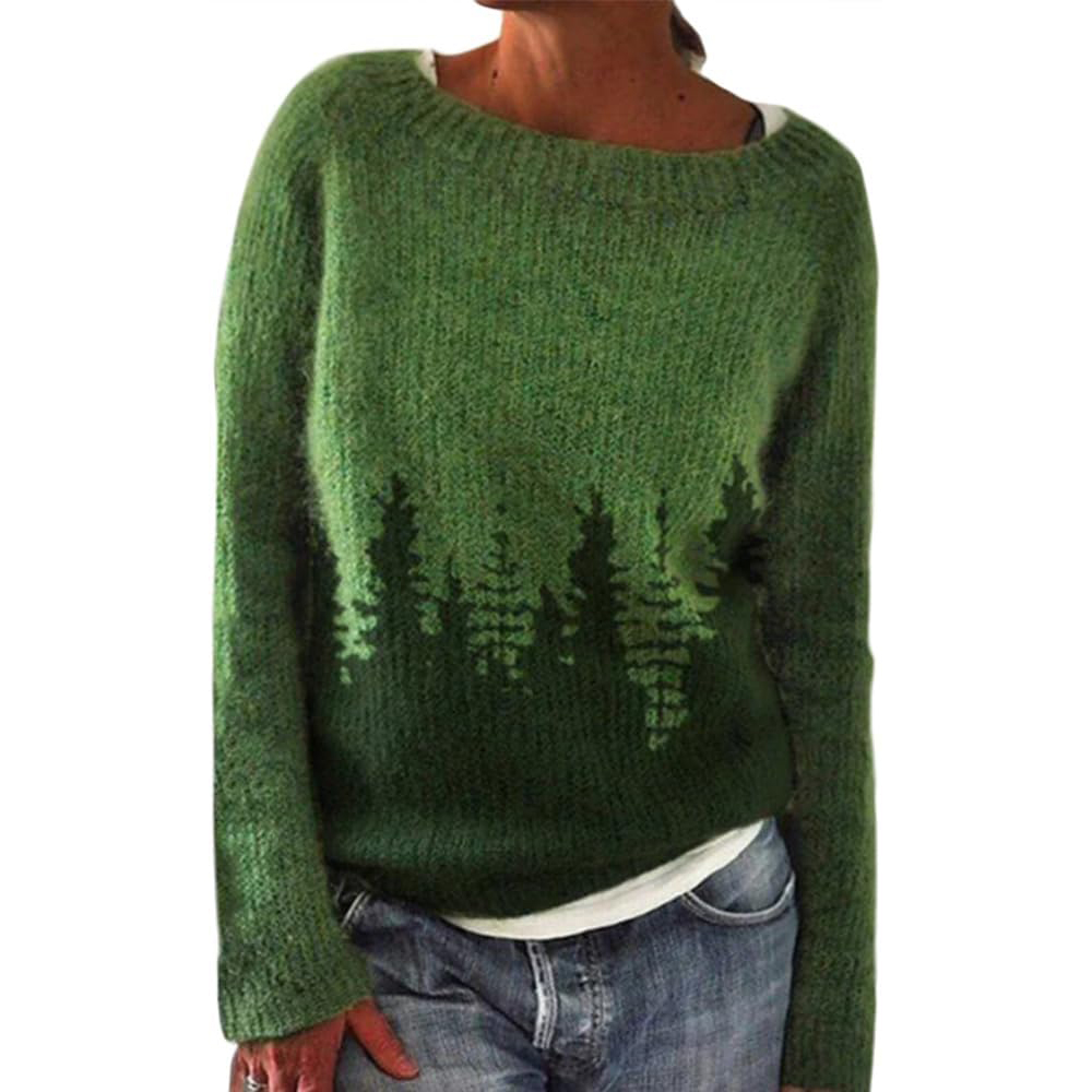 Women's Fair Isle Knitted Sweater Vintage Long Sleeve Crewneck
