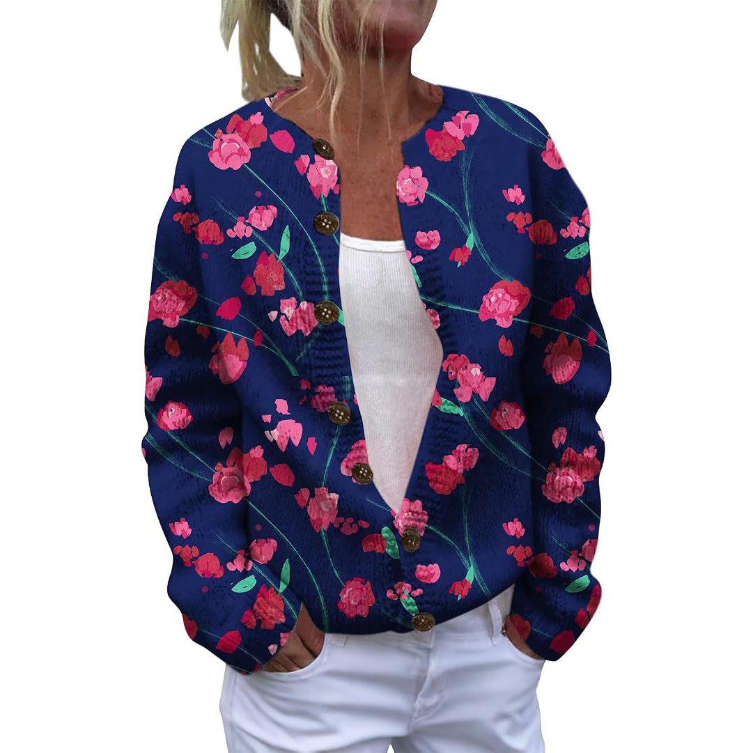 Women's Fall Boho Floral Print Open Front Knit Cardigan Sweaters Winter 