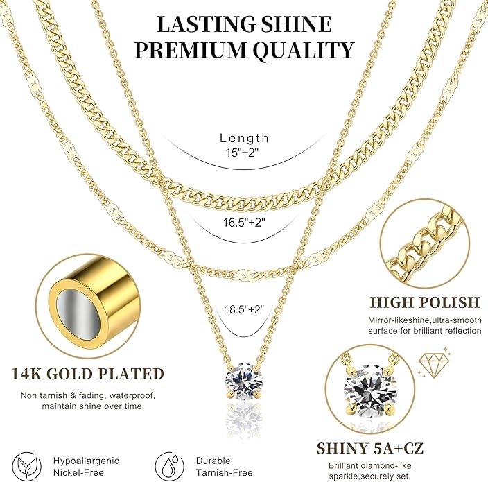 WomenGifts Layered Gold Necklaces for Women