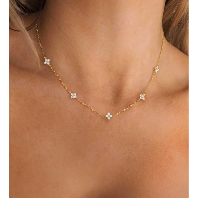Silver Gold Necklaces for Women Cute Station Choker Simulated Diamond Necklace