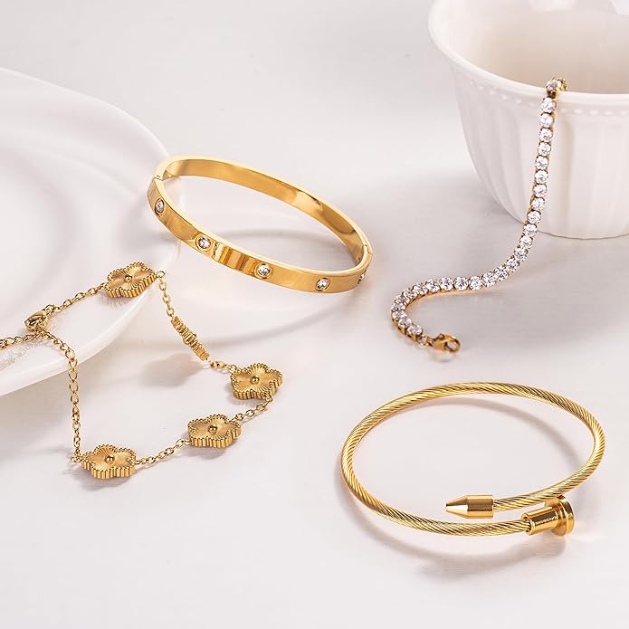 18K Gold Plated Bangle Bracelet Set