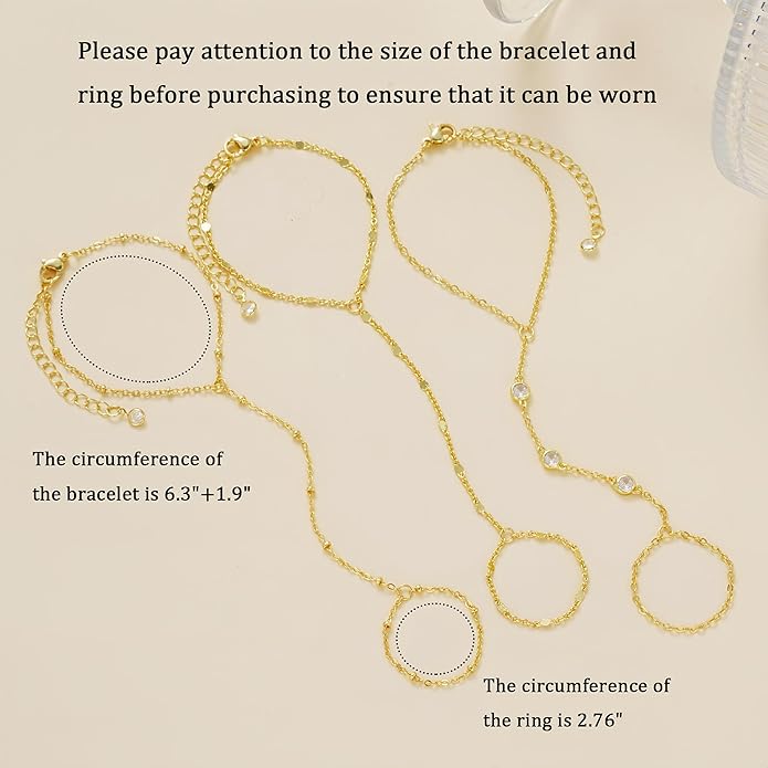 3PCS 14K Gold-Plated Hand Chain Bracelets