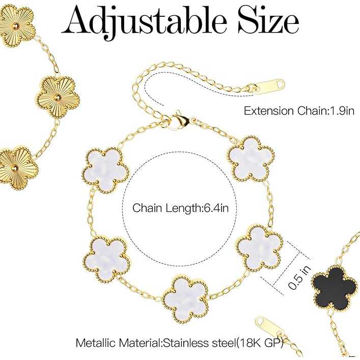 18K Gold Plated Clover Bracelet Dupes Gold/White/Black Bracelet Set