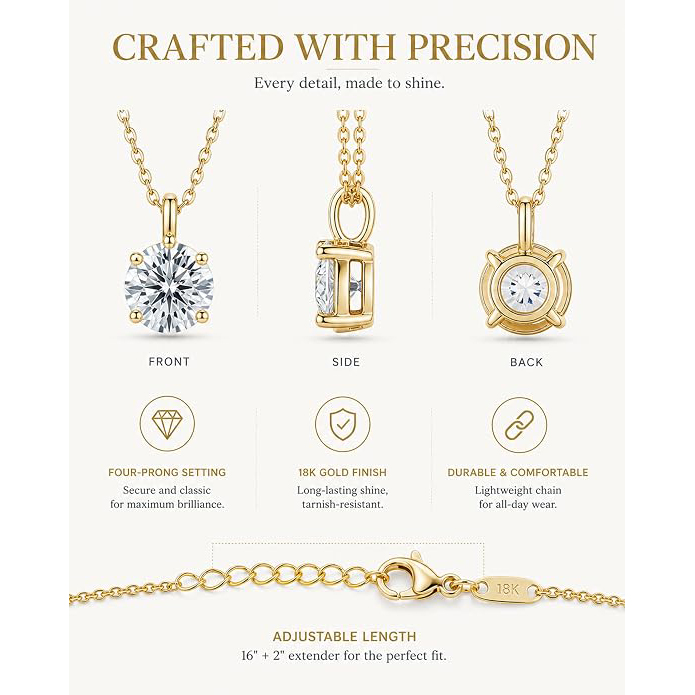 Pendant Necklace for Women, Silver / 18K Gold Plated